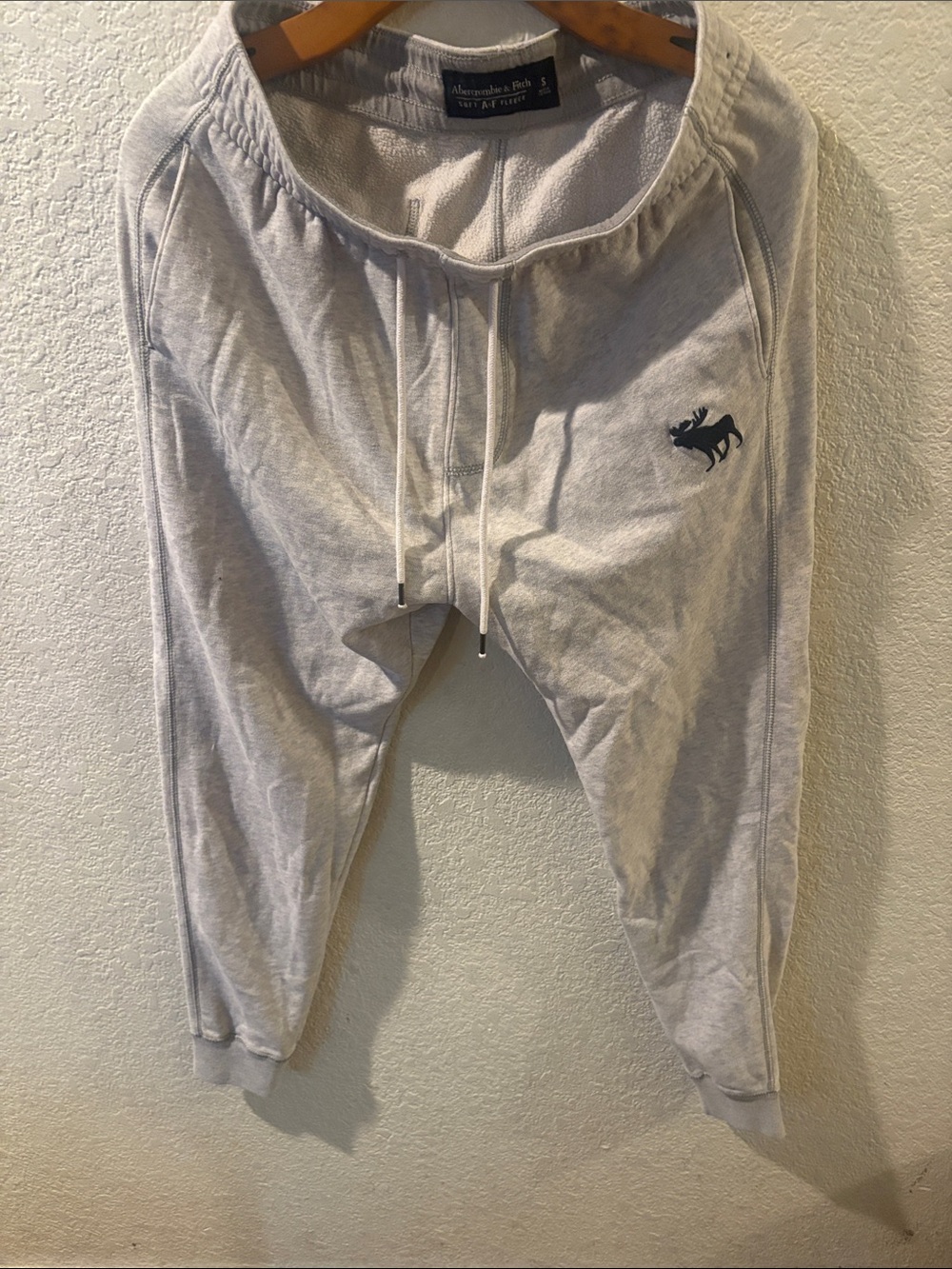 Abercrombie & Fitch Light Cream Sweatpants with Navy Moose Emblem